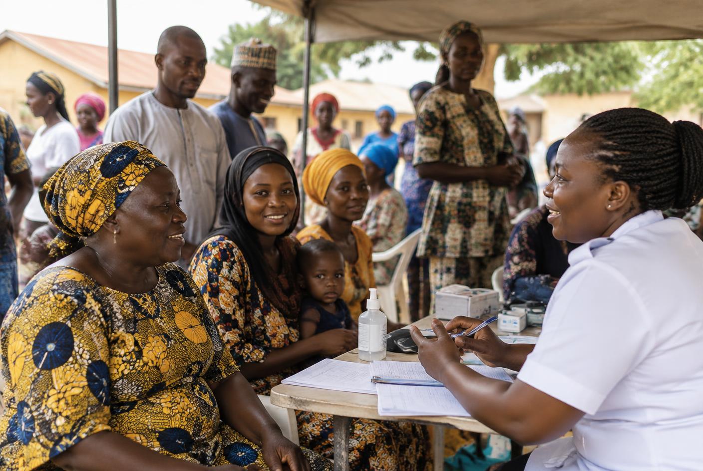 A community health worker meeting Nigerian families