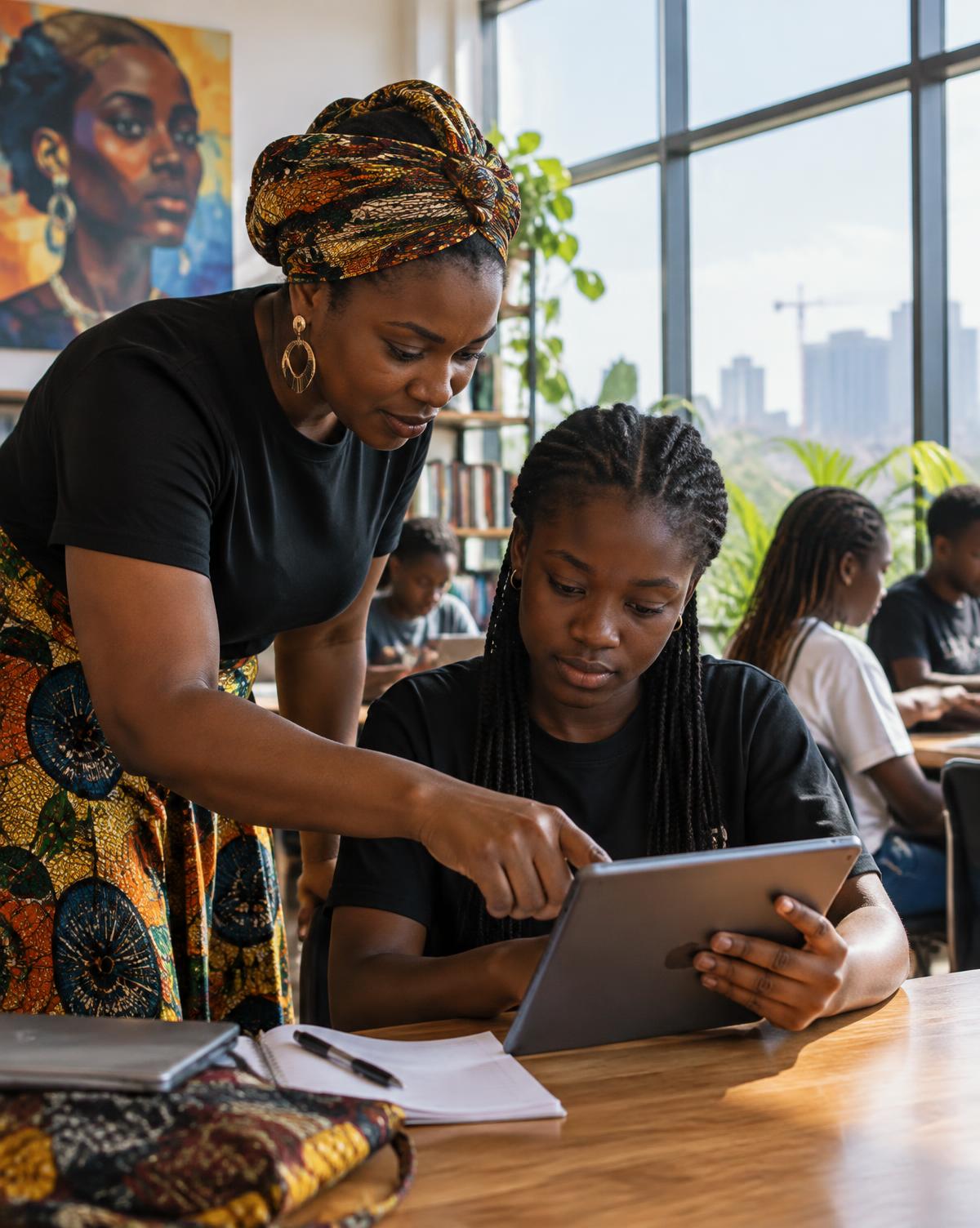 A mentor guiding a student during a digital learning session